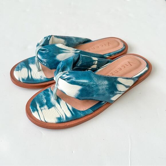 Anthropologie Vicenza Alexia Puffy Flip-Flop Sandals 39/8 Blue Tie Dye - Picture 3 of 7